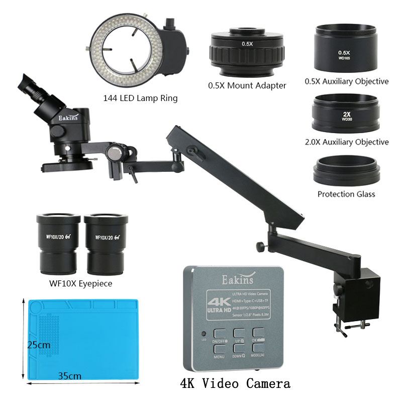 Simul-Focal Industrial Microscope 4K Hdmi - 3.5X 90XArticulating الذراع عمود المشبك التكبير