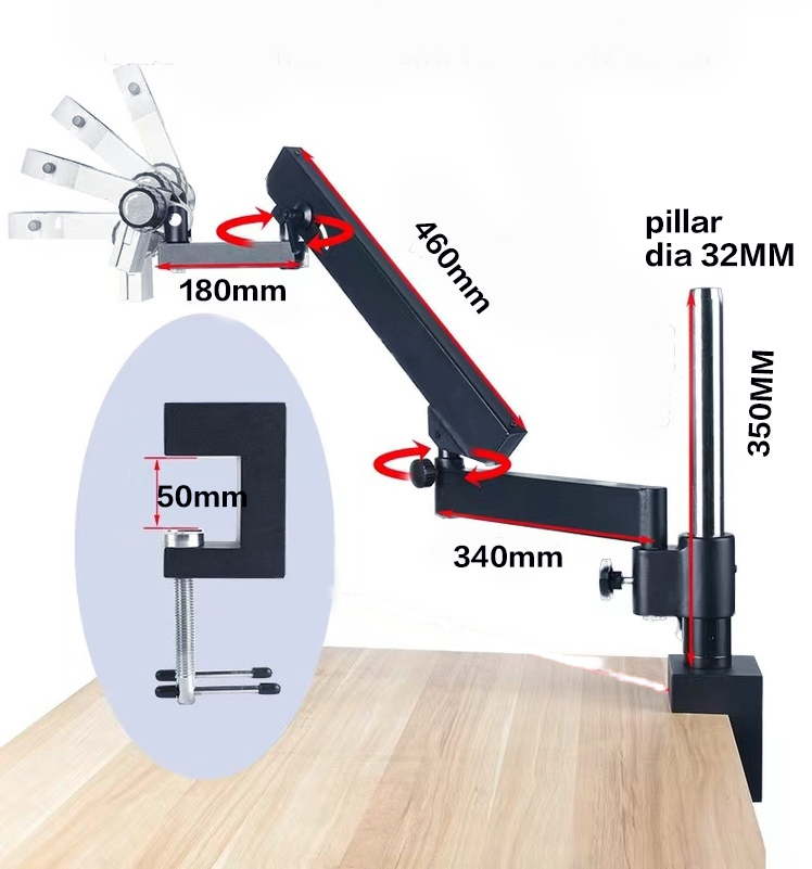مرنة مفصلية الذراع حركة كبيرة  - مراجعة Articulating Arm Boom Stand Microscope وسعره